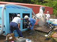 北股浄水場での災害復旧活動（モバイルシフォンタンク設置）